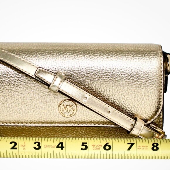 NWT Michael Kors Jet Set Travel Small Metallic Leather Crossbody - GOLD - Picture 4 of 12